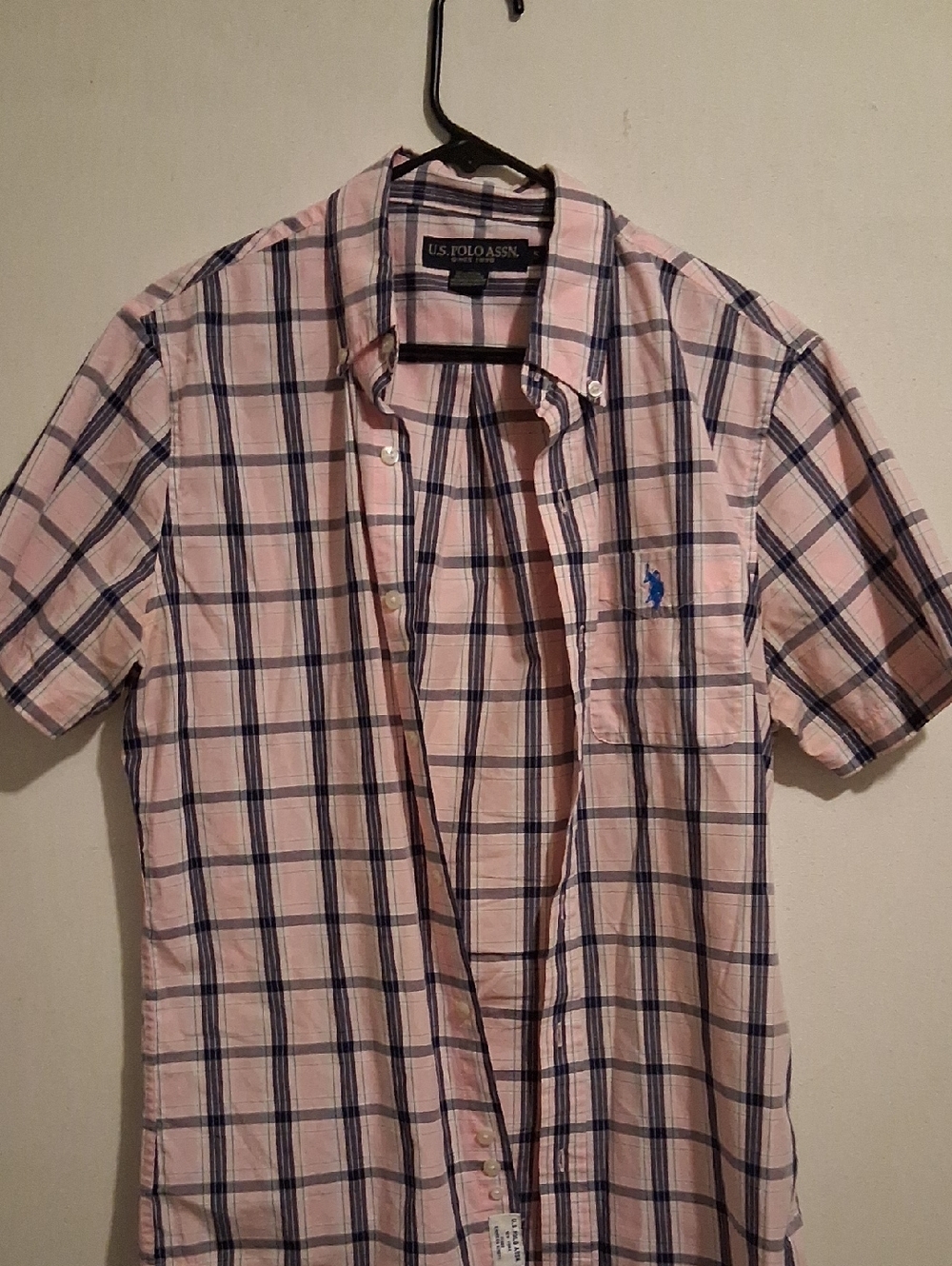 U.S. Polo Assn. Pink and Navy Plaid Short-Sleeve Button-Down Shirt